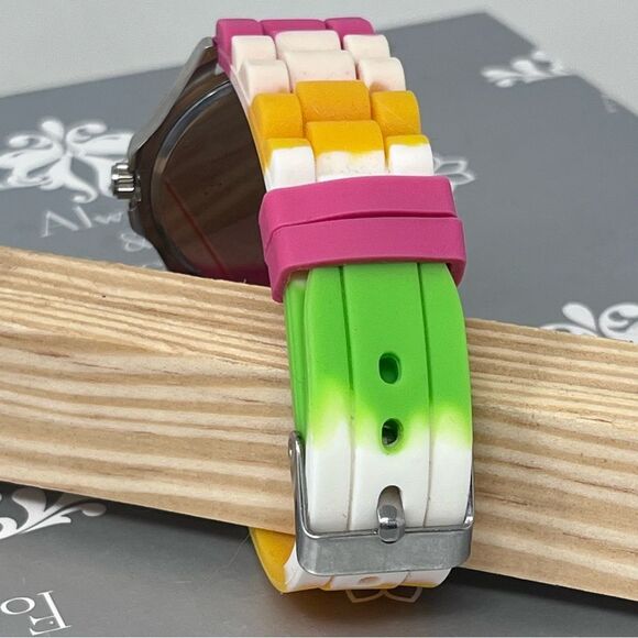 Geneva 5373 Multi Color Silicone Band Rhinestone Face Stainless Steel Watch - Picture 3 of 11